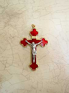 KSE348Red 3 Crucifix with Pewter Corpus on Red Enamel