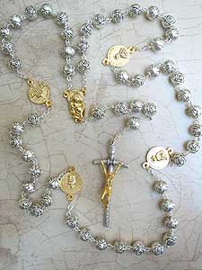 RMS144-01 7mm Silver-plated Rosebud Metal Bead Rosary