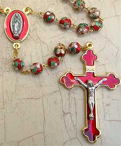ROSCL00004 Intricate Cloisonne Rosary in Red Enamel