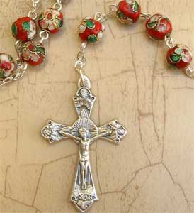 ROSCL00005 Intricate Cloisonne Rosary in Red Enamel