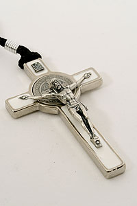 15970 St Benedict Crucifix on Rope in White Enamel
