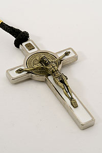 15989 St Benedict Crucifix on Rope in White Enamel