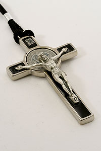 15997 St Benedict Crucifix on Rope in Black Enamel