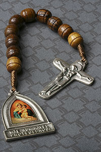 Brown Wood Pocket Rosary with Carved Beads on Cord