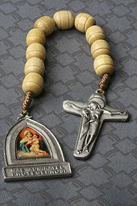 Natural Wood Pocket Rosary with Large Carved Beads