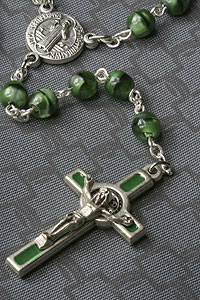 RSS71G 5mm Green Glass Bead St. Benedict Rosary