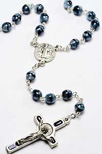 RSS71GR 5mm Grey Glass Bead St. Benedict Rosary