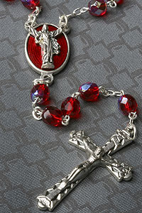RSS39 Red Iridescent Glass Rosary