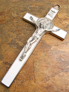 SB0003 8 St. Benedict Crucifix in White Enamel