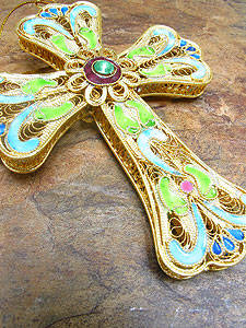 4646 Golden Color Enamel Cross with Jewels