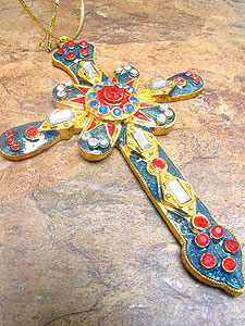 4722 Mutli-Color Gem and Enamel Golden Cross.