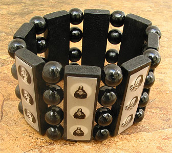 6297-9 Stretchable Wooden Bracelet With Holy Images in B&W