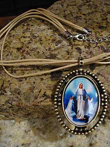 6372-0 Miraculous Medal Medallion on Brown String