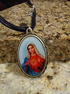 6375-4 Blessed Heart of Mary Medal Medallion on Black String