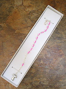 RSSB91 Silver Tone Bracelet with Pink String Glass Beads. Length: 8