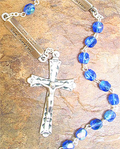 ROSG59-01-22 Blue Glass Bead Rosary Mysteries Rosary