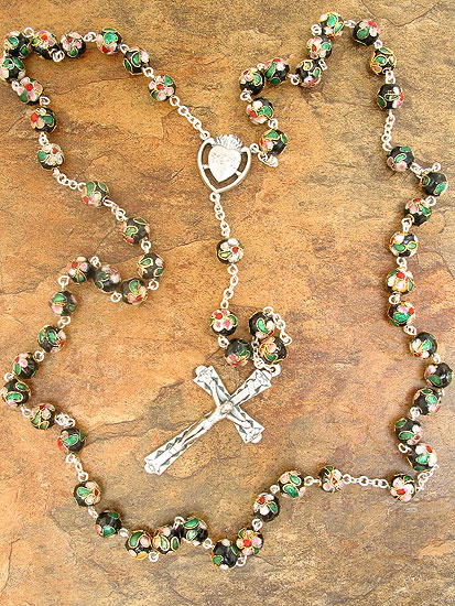 ROSCL00023 Intricate Black Cloisonne Rosary