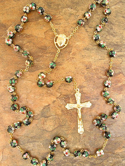 ROSCL00025 Intricate Black Cloisonne Rosary