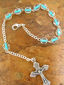 RSSB88 Silver Tone Bracelet with Blue String Glass Beads