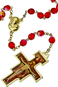 RSZ31 San Damiano Red Glass Rosary