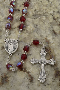 RSS37 Red Irredescent Glass Our Lady of Guadalupe Rosary