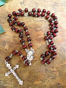 RDS168-02 Dark Red Wood Bead Rosary