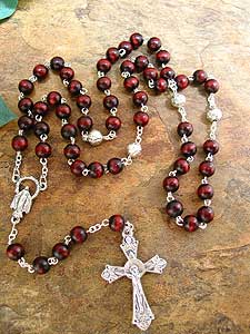 RDS168 Dark Red Wood Bead Rosary
