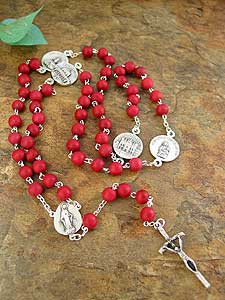 RDS169 Red Wood Bead Rose Scented Rosary.