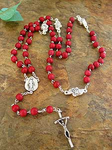 RDS172 Red Wooden Rose Scented Bead Rosary
