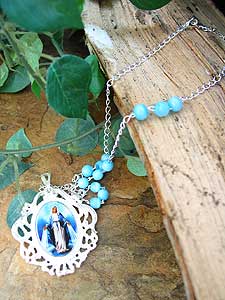 915-6 Silver Tone Miraculous Medal Medallion on Chain