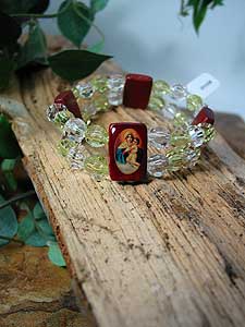 BRA06 White and Green  Religious Bracelet