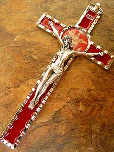 SB00015R-01 Italian Holy Ghost Crucifix on Red Enamel