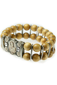 BRA017-01 Wooden Bracelet with Natural Wood Bead and Silver Links