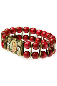 BRA017-03 Red Wooden Bead Religious Bracelet