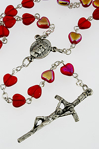 Red Heart Glass Bead Rosary