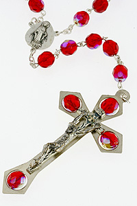 Red Irredescent Glass Bead Rosary