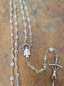 5mm Clear Aurora Borealis Glass Bead Rosary