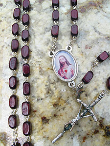 Dark Wood Bead Sacred Heart Rosary