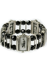 Religious Bracelet with Two Rows of Black Crystal Beads