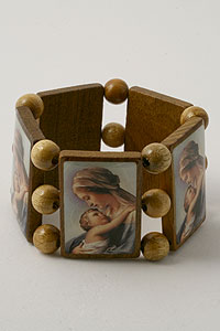 4643-6 Large Wooden Panel Bracelet with Images of Mary and Child