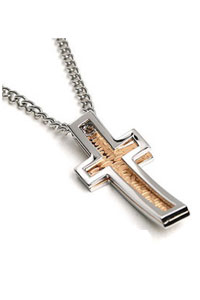 Silver Tone Pendant with Cross Inlay