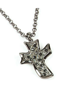 Silver Tone Sparkling Cross With Black Crystals