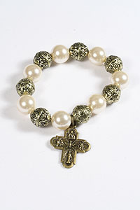 BRA211 12mm Faux Pearl Religious Bracelet