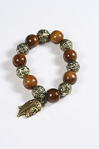BRA212 12mm Wood Bead Religious Bracelet