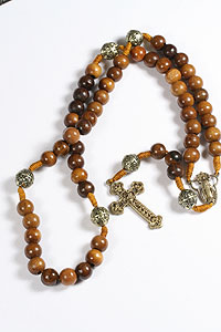 MED1235 19 Wood Bead Reosary Necklace on String