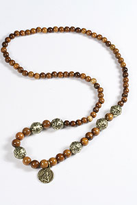 MEDS1236 Wood Bead Necklace with Medallion