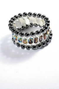 H4027-4 Double Row Hematite Bead Religious Bracelet