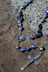 ROSCL00048 Blue Heart Cloisonne Sacred Heart Rosary (CLON)