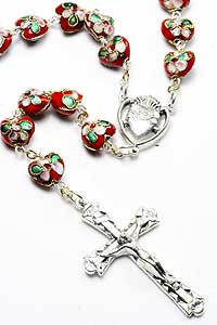 ROSCL00049 Red Heart Cloisonne Sacred Heart Rosary