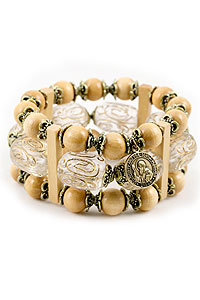 BRA08700 Natural Wood/Acrylic Bead Bracelet